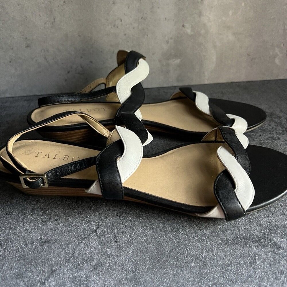 Talbots Black and White Braided Leather Slingback Sandals - Picture 13 of 16